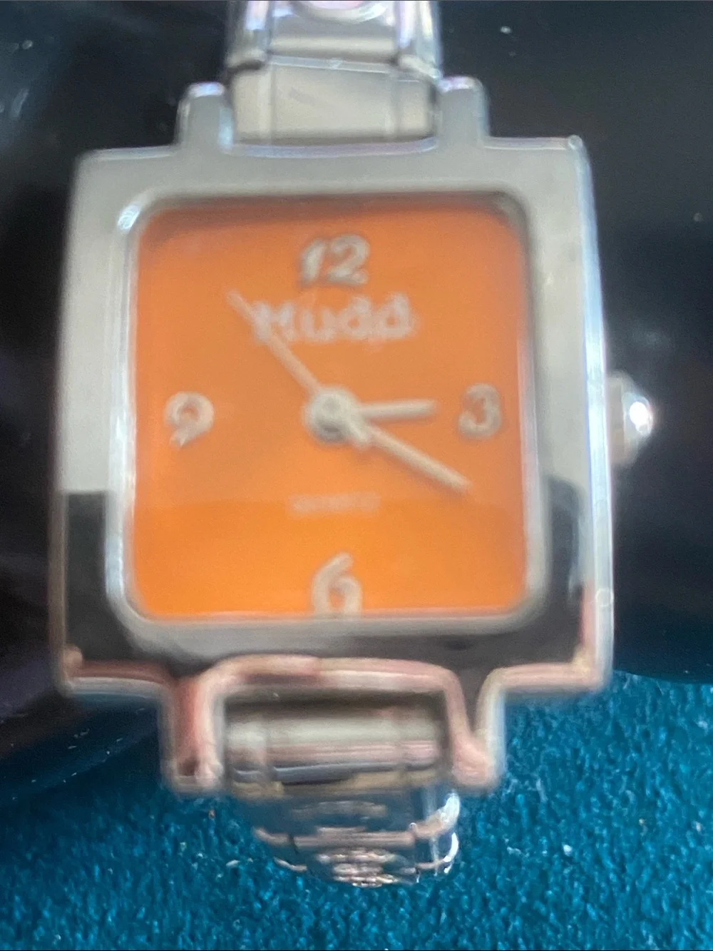 Mudd Silver-Tone Bracelet Watch with Orange Dial